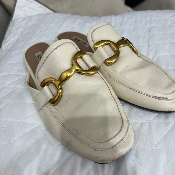 Bibi Lou Molly Backless Loafers Gold Metal Leather Anthropologie Cream Loafers - Picture 4 of 11